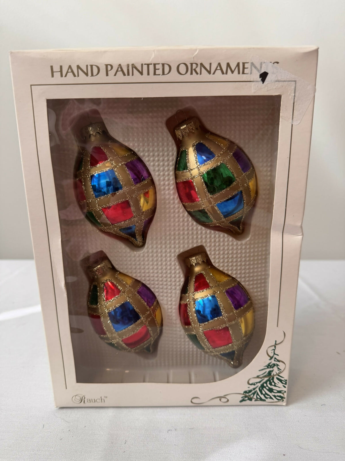 Vintage NC Rauch Stained-Glass Ornament Set