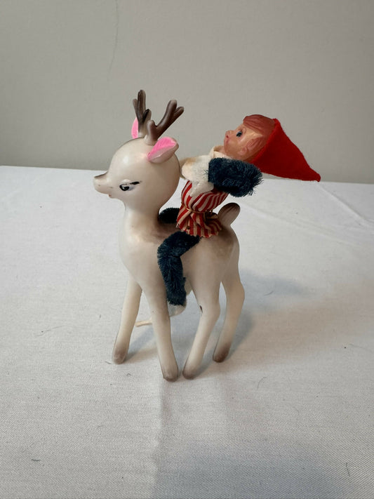 Vintage 1962 MCM Elf Riding Reindeer