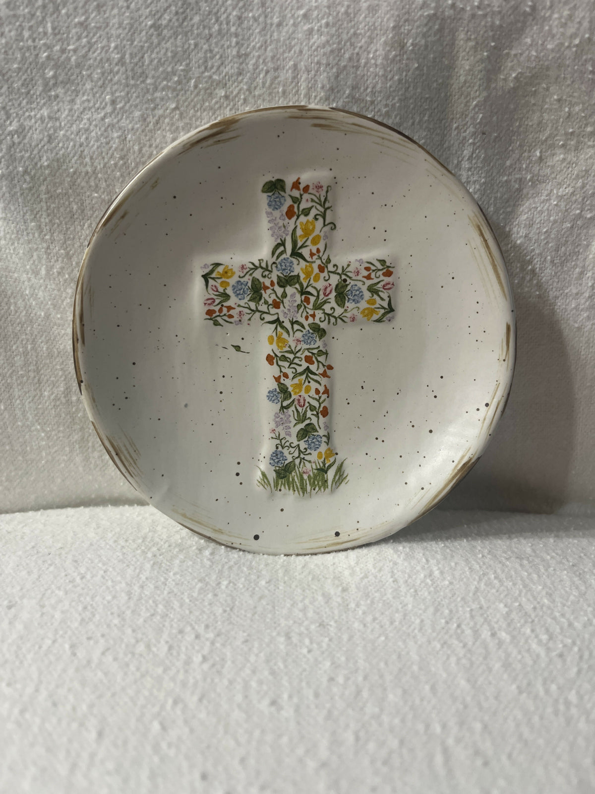 Mud pie floral cross trinket dish