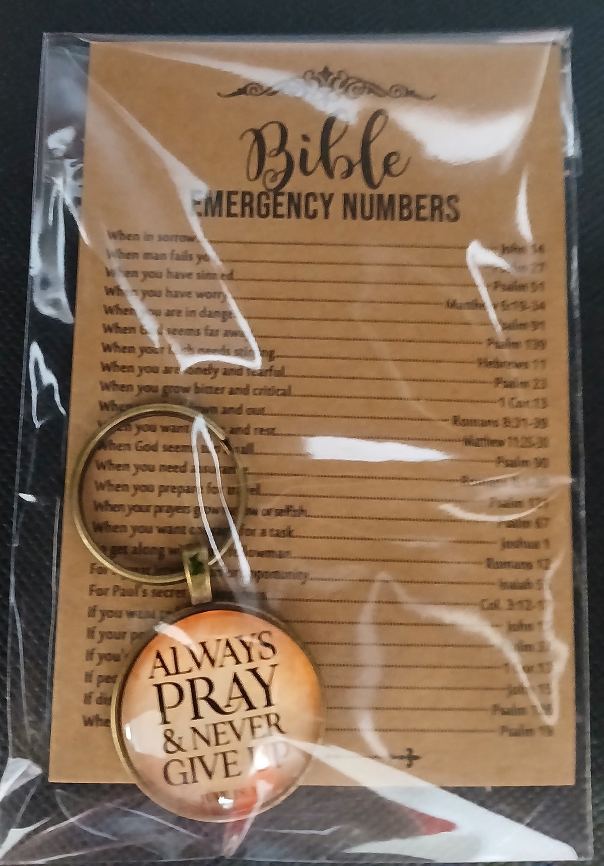 Keychain with Encouraging Bible Verse card
