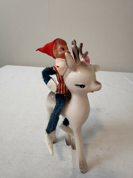 Vintage 1962 MCM Elf Riding Reindeer