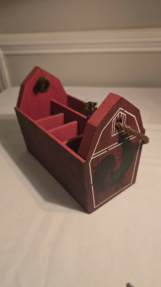 Barn-Red Painted Wooden Caddy