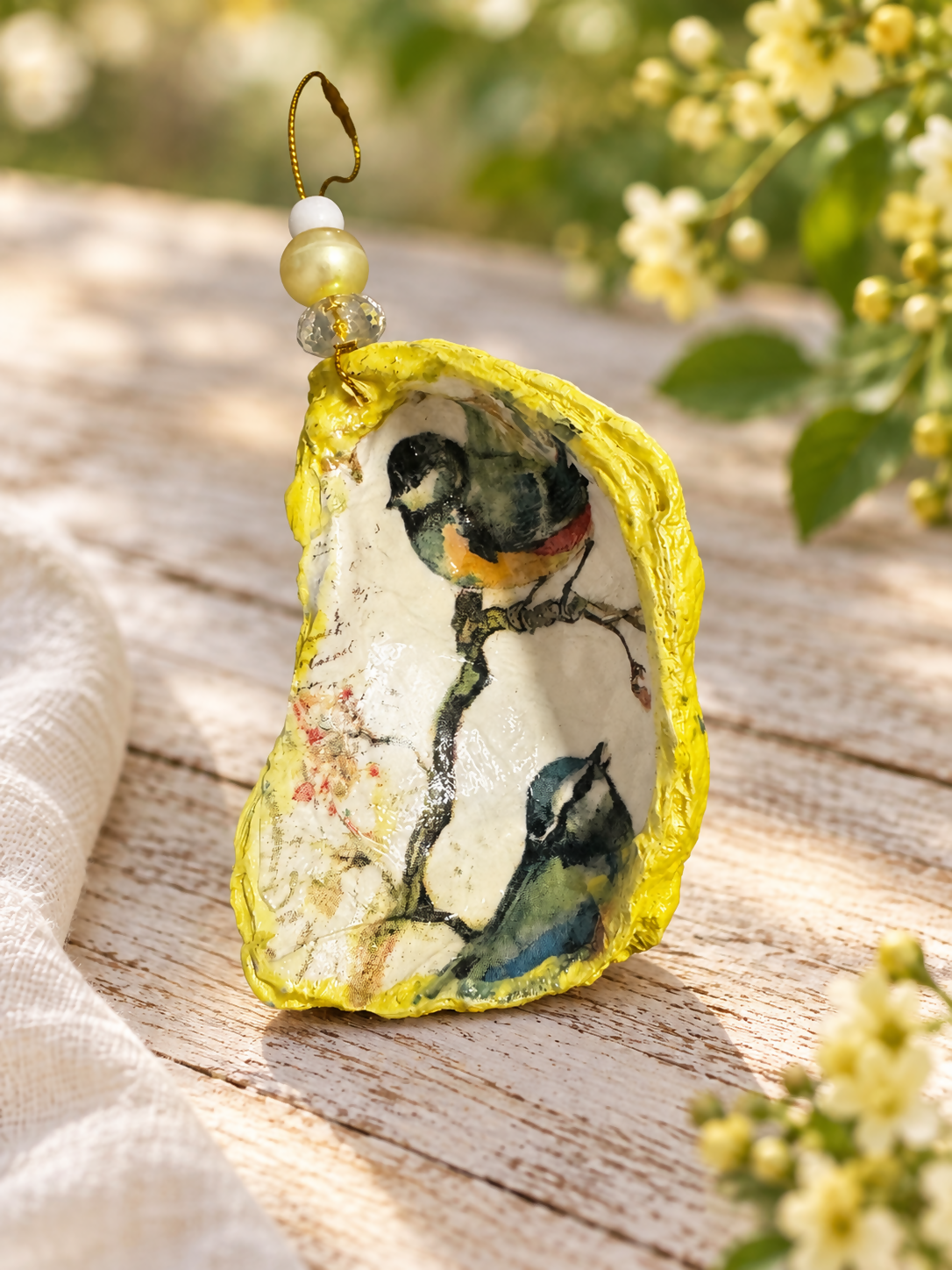 Ornament Birds Yellow Trim