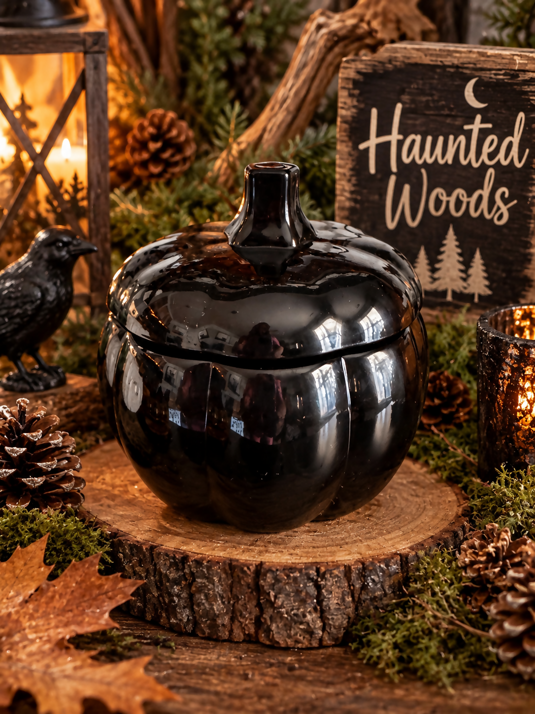 Haunted Woods Candle Black Pumpkin Jar