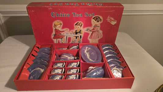 Vintage 1950s Child's China Tea Set in Original Box