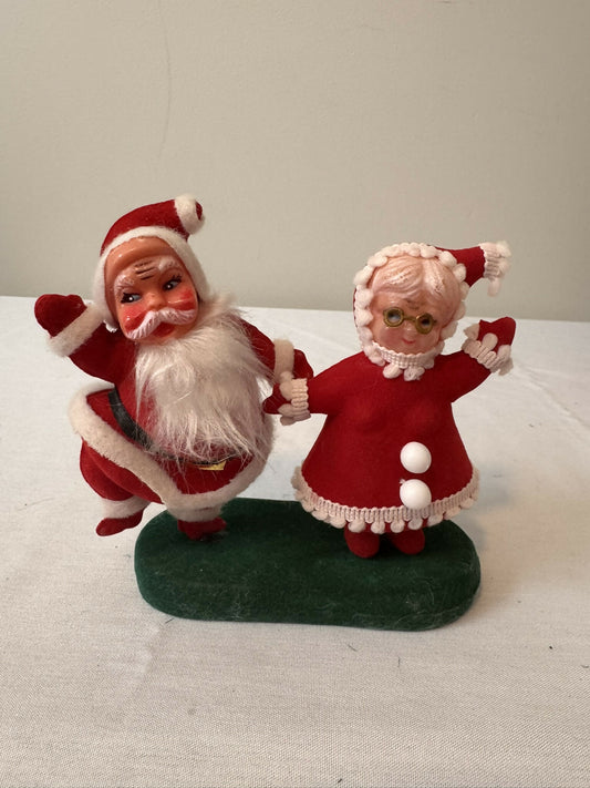 Vintage 1960s MCM Flocked Dancing Santa & Mrs Claus