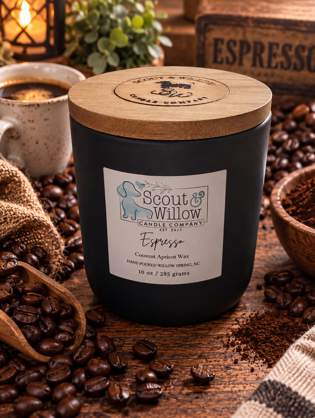 Espresso Charcoal Jar Wood Lid