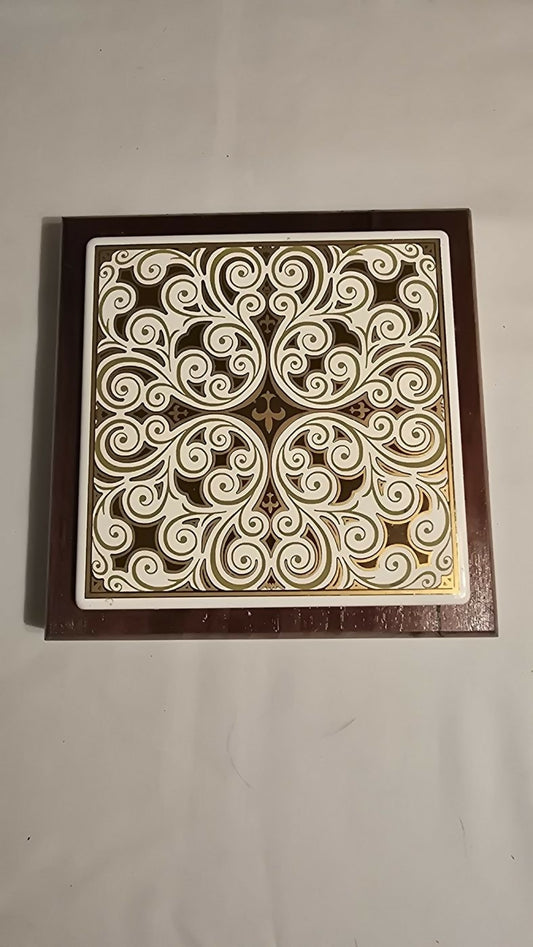 Handmade Walnut Trivet w/Gold George's Briard Ceramic Tile