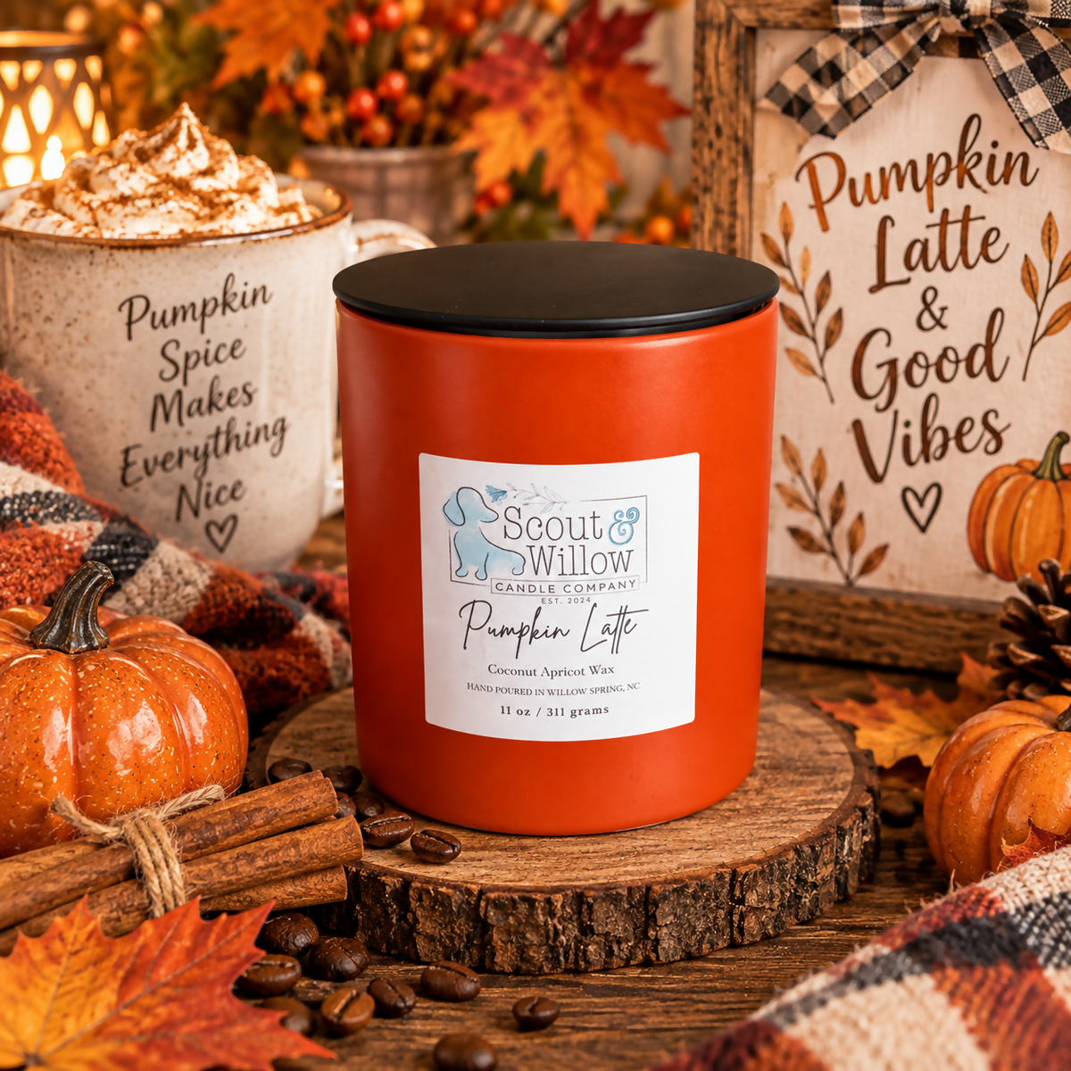 Pumpkin Latte Candle Orange Jar Black Lid