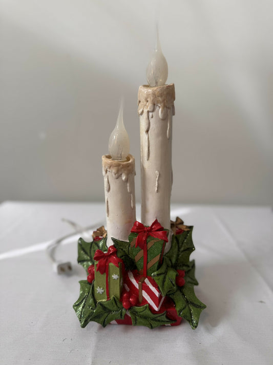 Vintage Twin Faux-Wax Candle Display