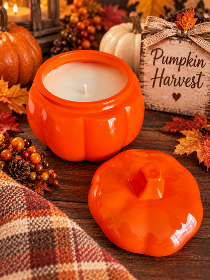 Pumpkin Harvest Candle Orange Glass Pumpkin Jar