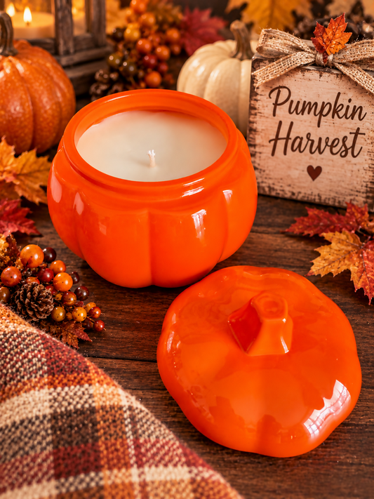 Pumpkin Harvest Candle Orange Glass Pumpkin Jar