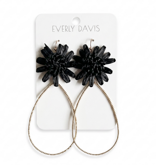 Raffia Flower Teardrop Earrings