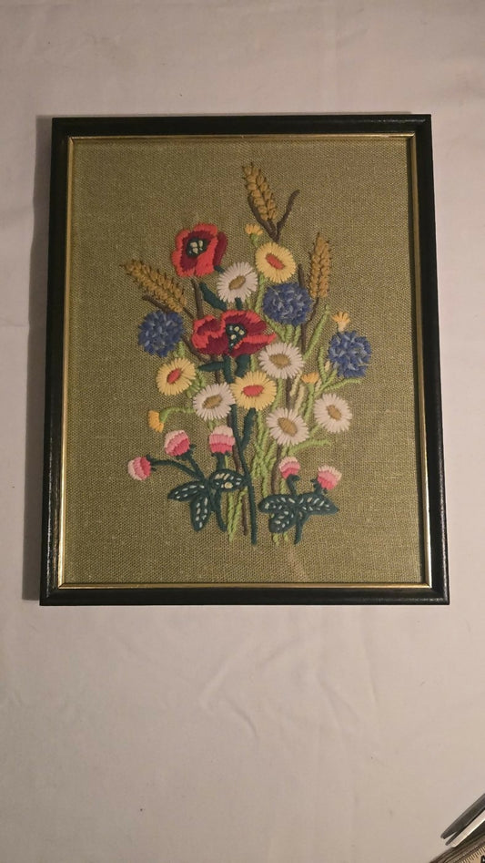 Vintage 1970 Hand-Stitched Crewel Embroidery
