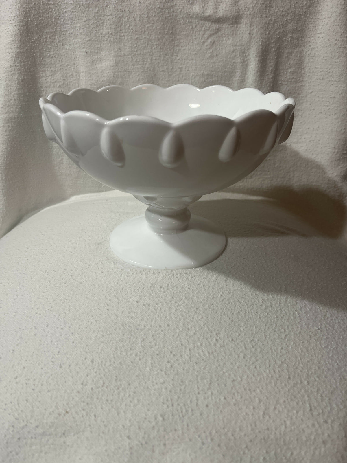 Teardrop milk glass pedestal bowl