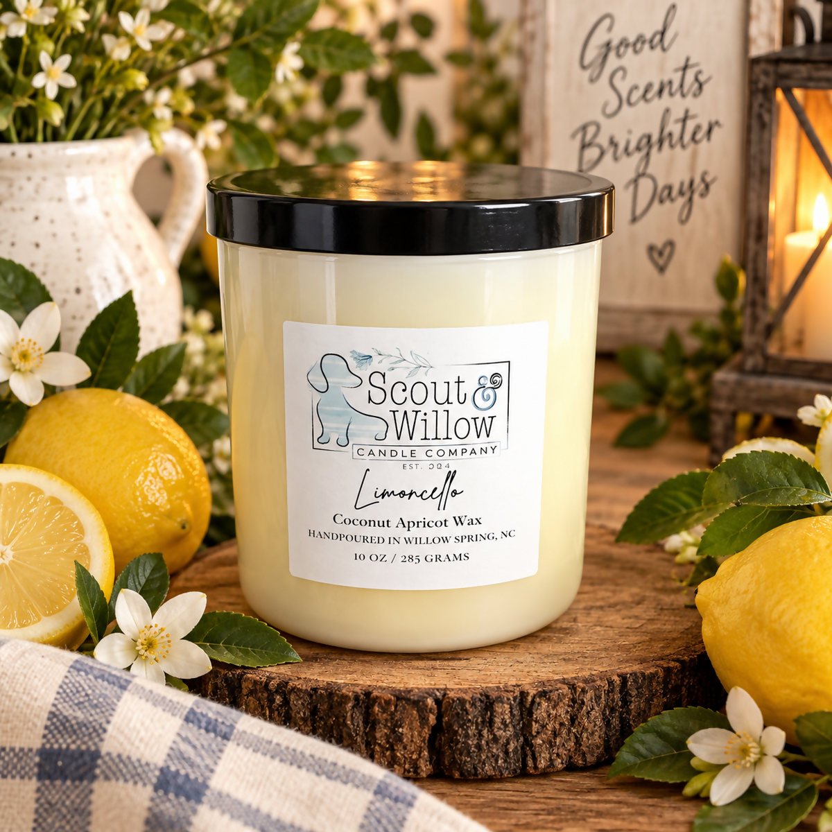 Limoncello Candle Clear Glass Jar Black Lid