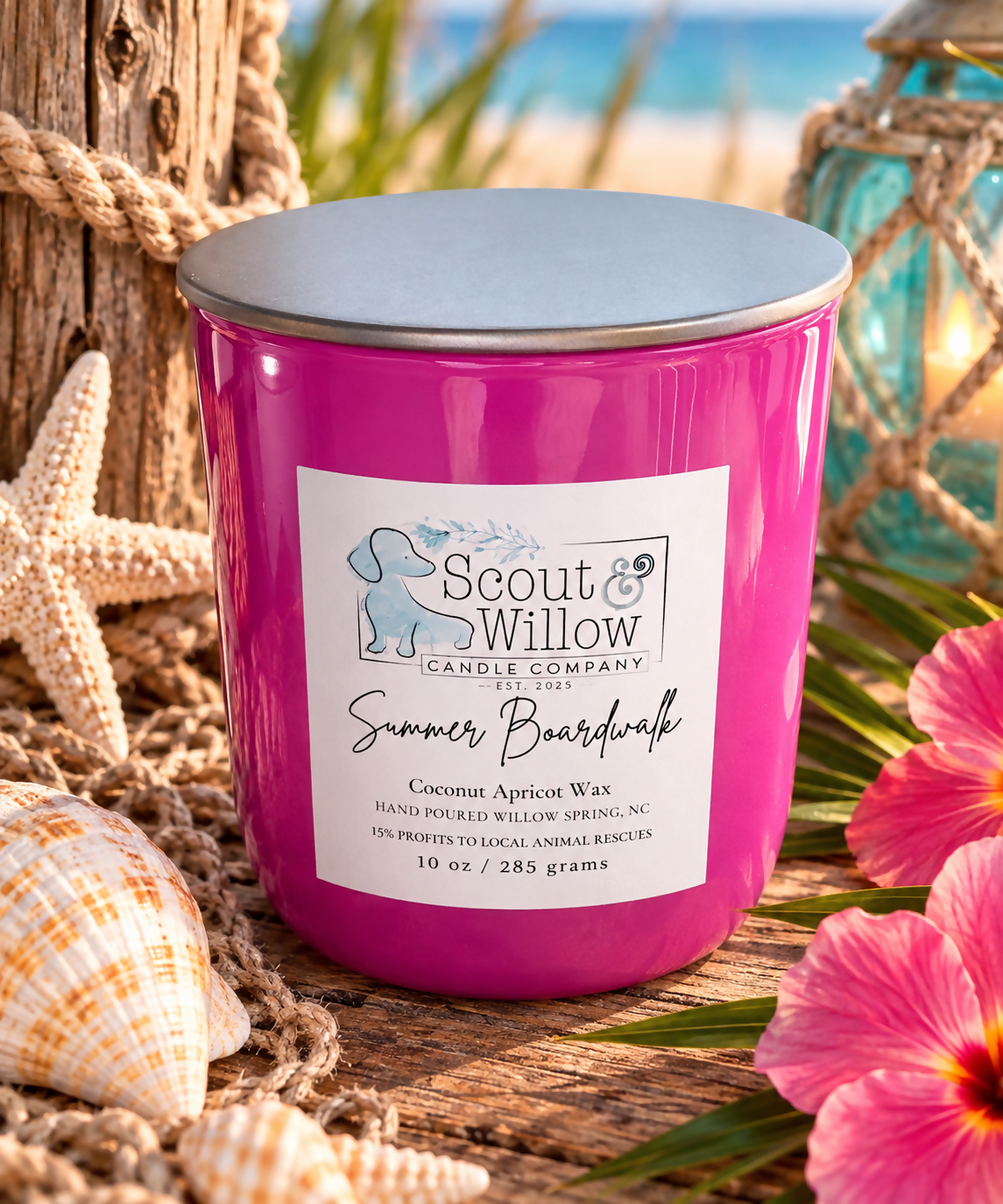 Summer Boardwalk Pink Silver Lid
