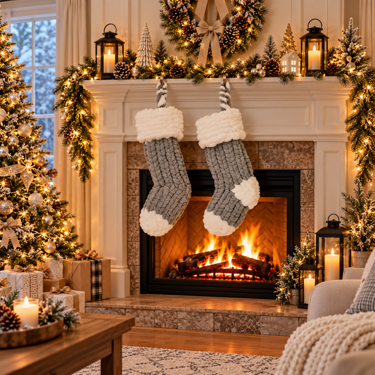 Sage green and off white Christmas stocking
