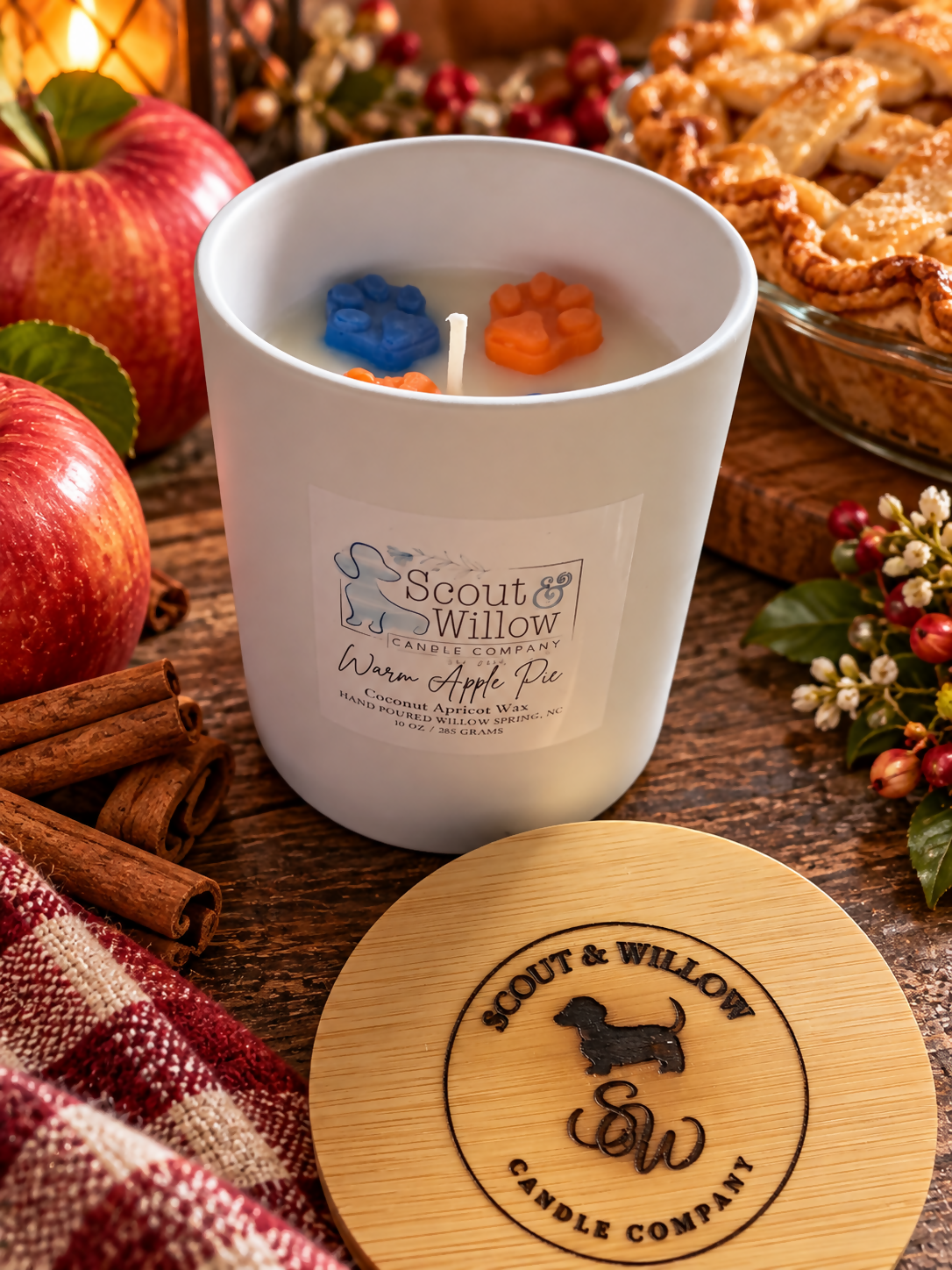 Warm Apple Pie White Wood Orange Blue Tops